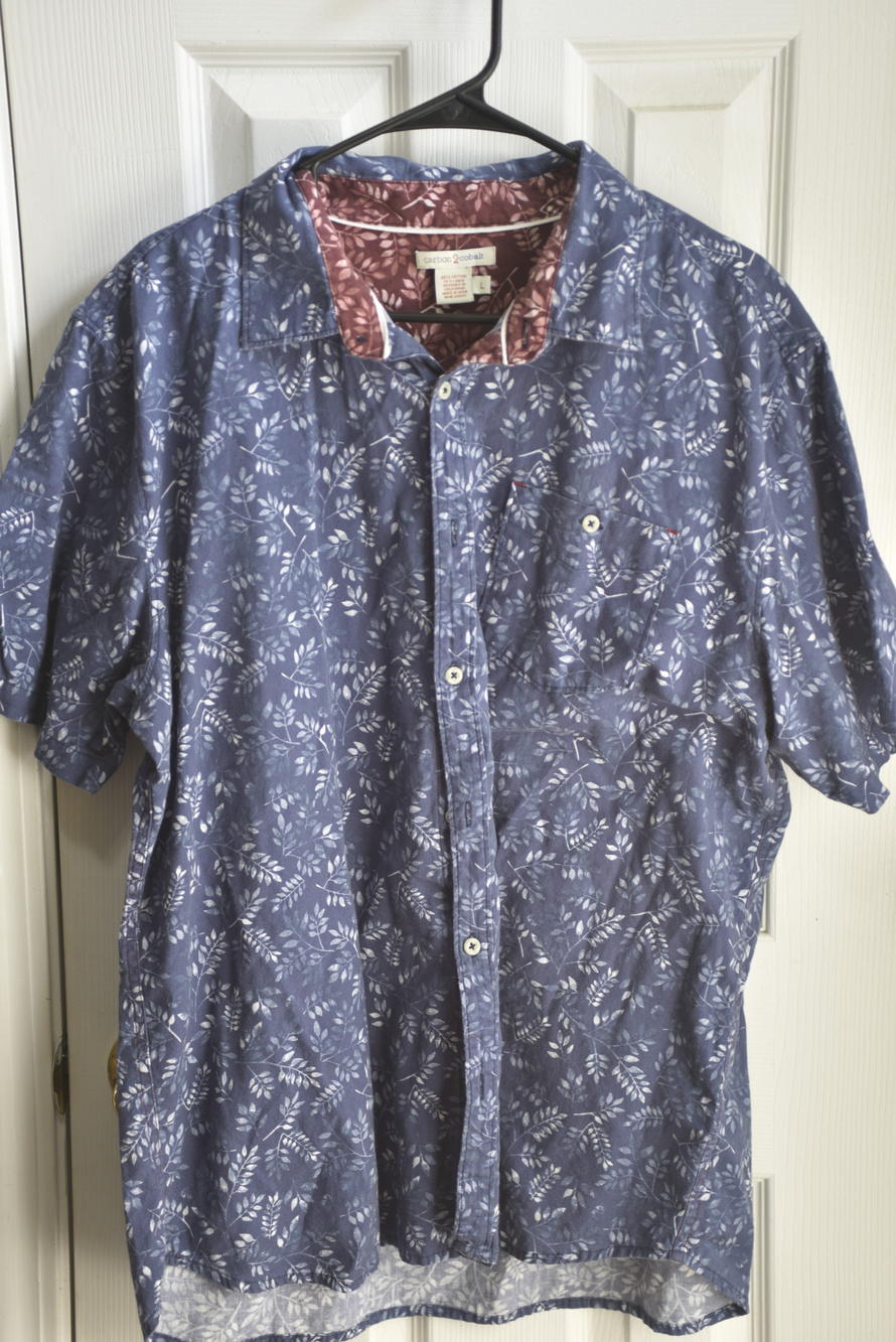 Carbon 2 Cobalt Floral Button Up Shirt Linen Cotton Size L Blue LSC158